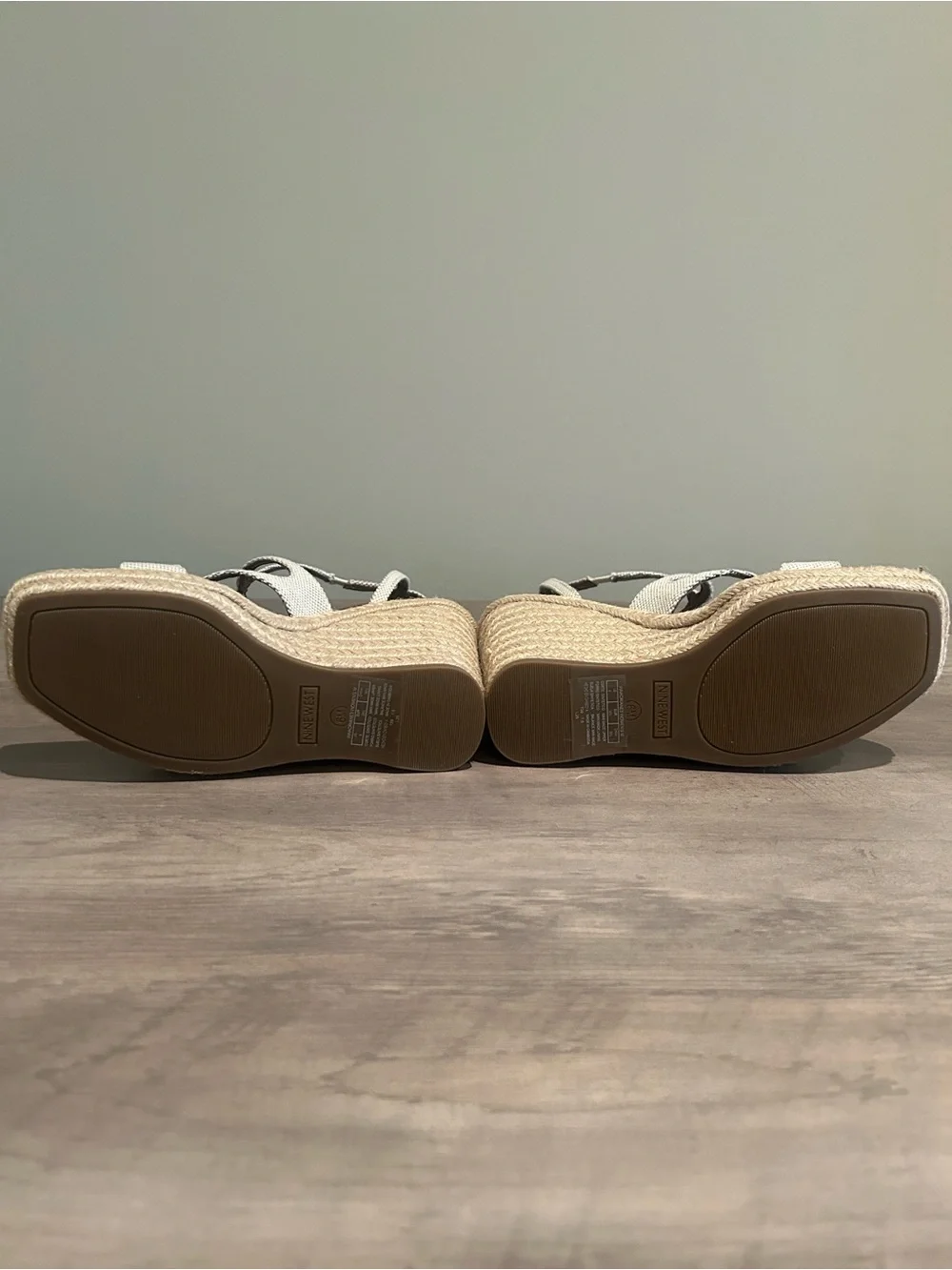 Nine West Cream Strappy Square-Toe Wedge Sandals